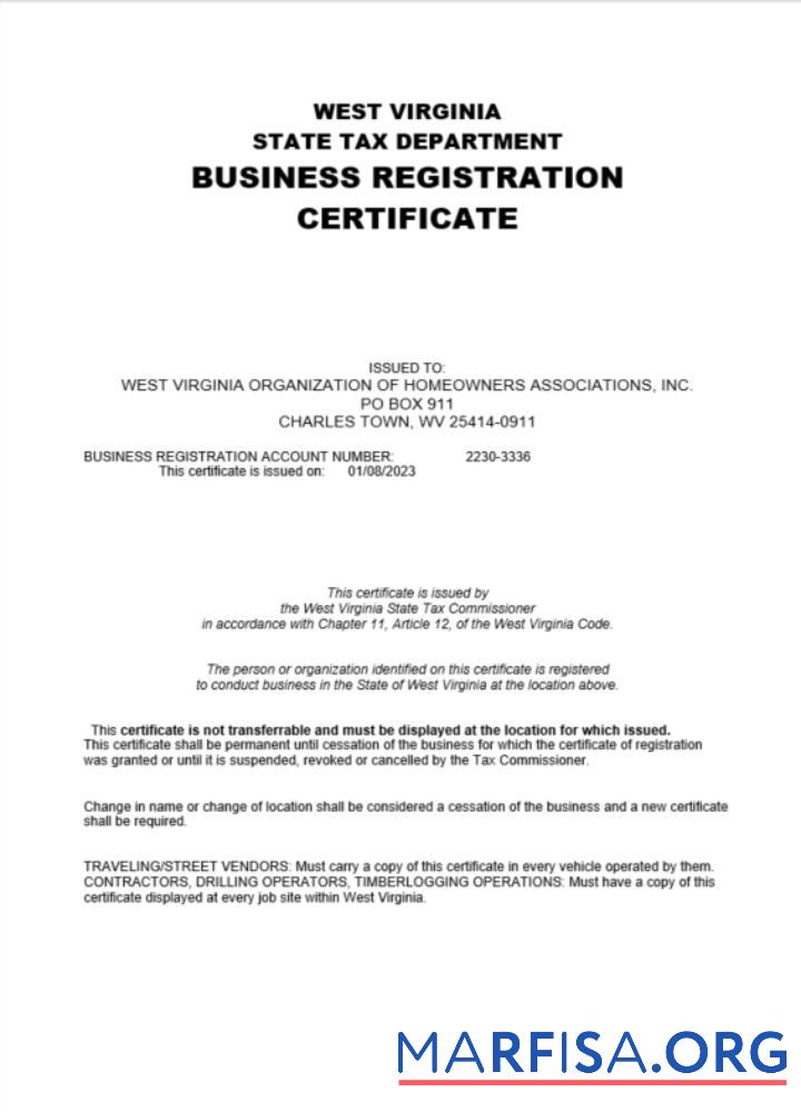 Downloadable USA West Virginia certificate of company registration Word and PDF template